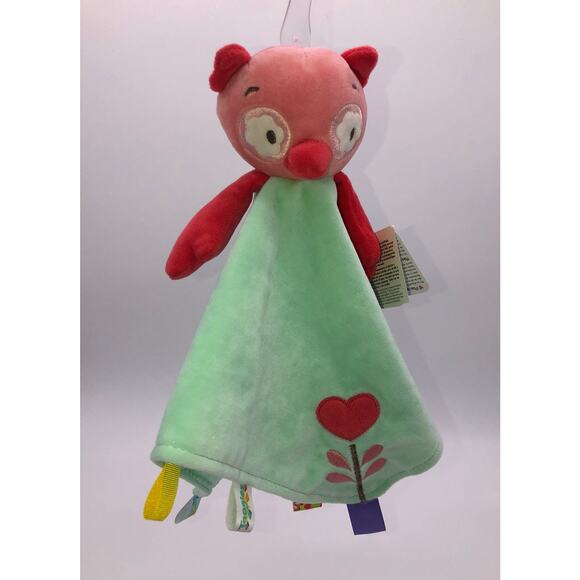 New Taggies Green With Pink Owl Baby Security Blanket Lovey Sensory Toy - Picture 3 of 5